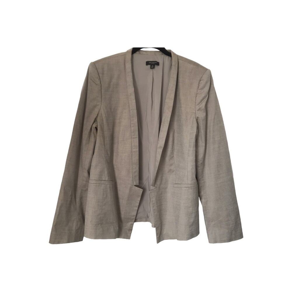 Ann Taylor Blazer Size 14 Grey Wool Blend Suit Jacket Long‎ Sleeve Open Front